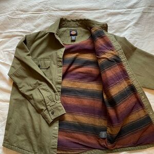 Dickies Men's Olive Shirt Jacket with Striped Lining